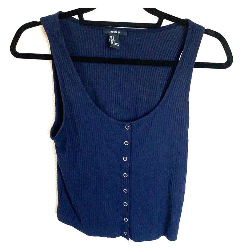 Forever 21 Navy tank with button up front